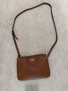 Kate Spade cognac crossbody purse, triple compartment, leather